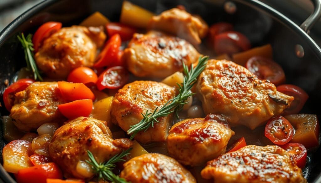 frango com legumes de frigideira temperado com SAZÓN® frango com legumes de frigideira temperado com SAZÓN®