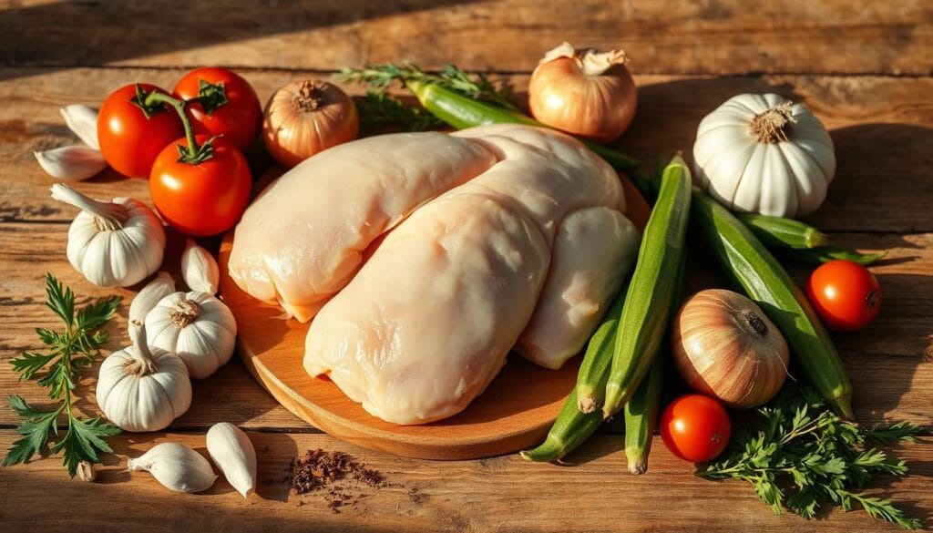ingredientes frango com quiabo