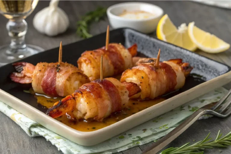 Camarão Enrolado no Bacon com Mel e Molho de Alho