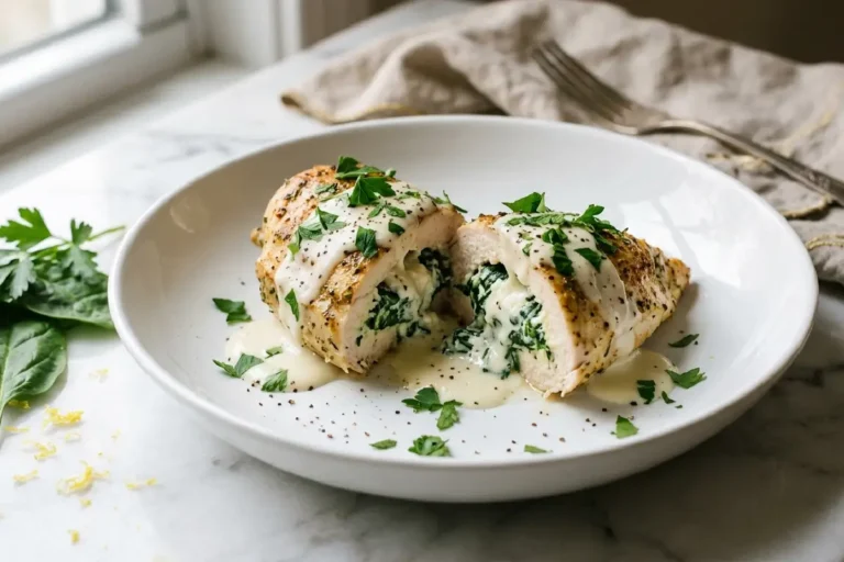 Filé de Frango Recheado com Molho de Requeijão e Espinafre